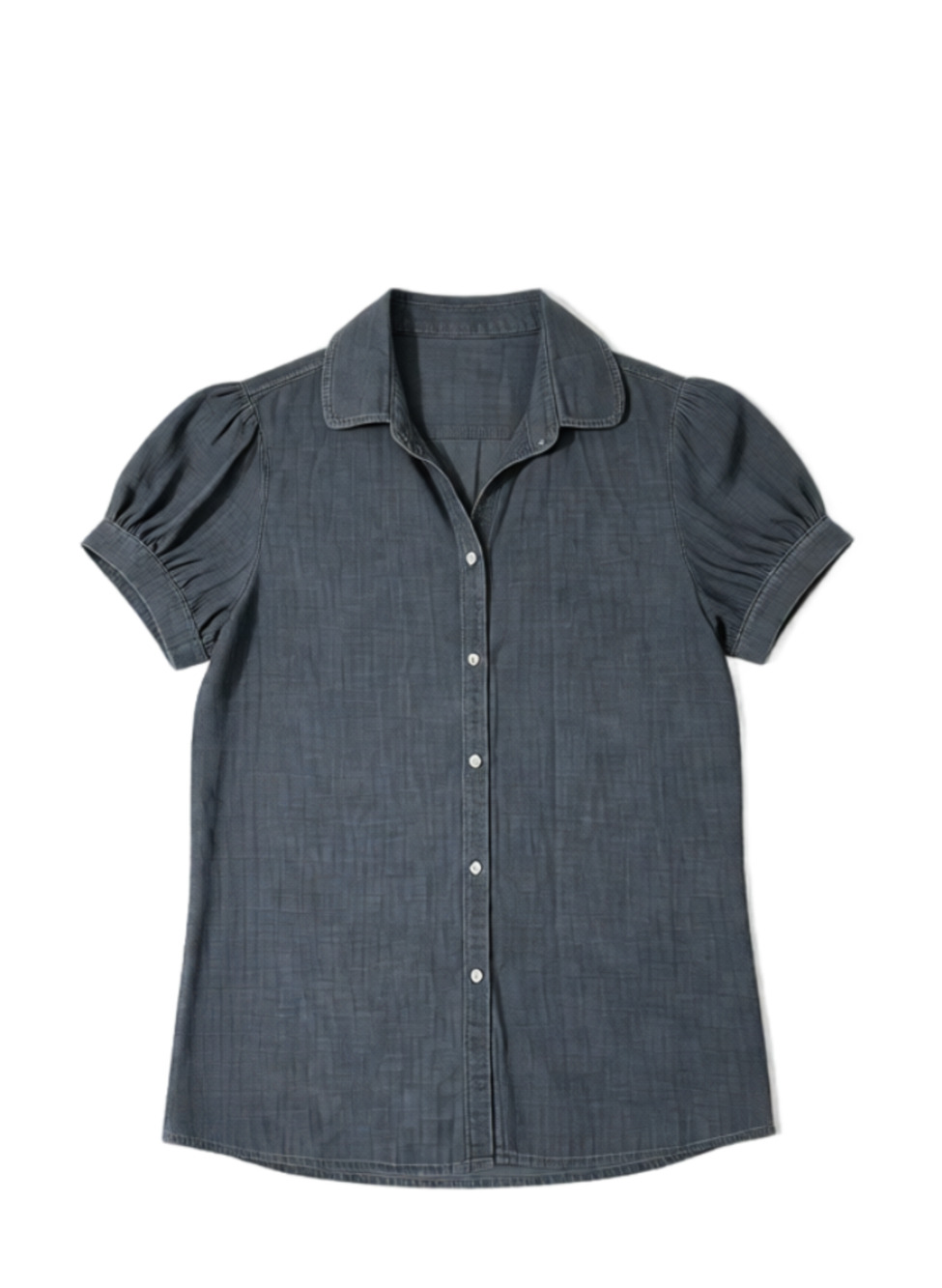 Gap Chambray Button Down Shirt Blue 100% Cotton puff sleeves